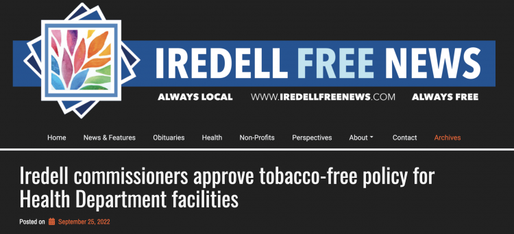 Iredell County Implements Smoke-Free Policy From Dec. 1st