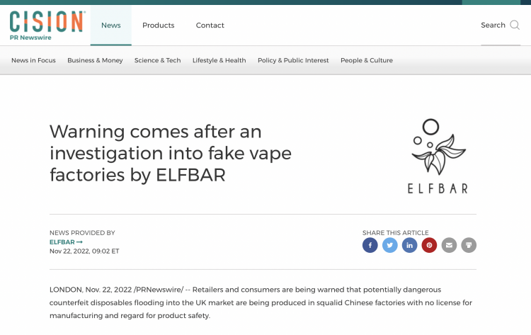 Warning: Fake Disposable E-Cigarettes Flood UK Market