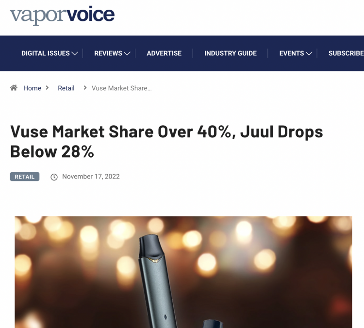 Vuse Expands Market Share Lead Over Juul: Nielsen Data