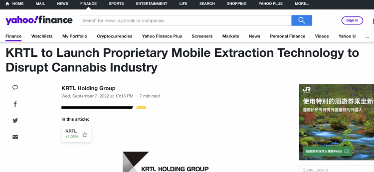 Grupo KRTL Holding se une para lograr un avance en la extracción de cannabis.