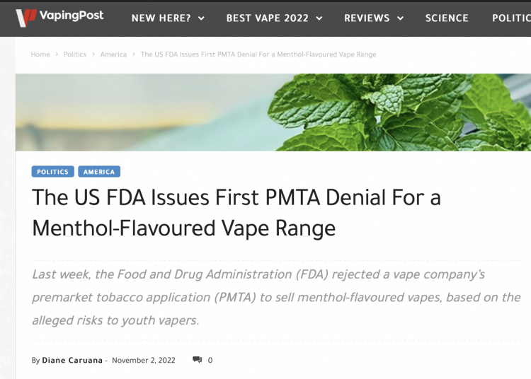 2FIRSTS FDA Rejects E Cigarette Company s Application Due to