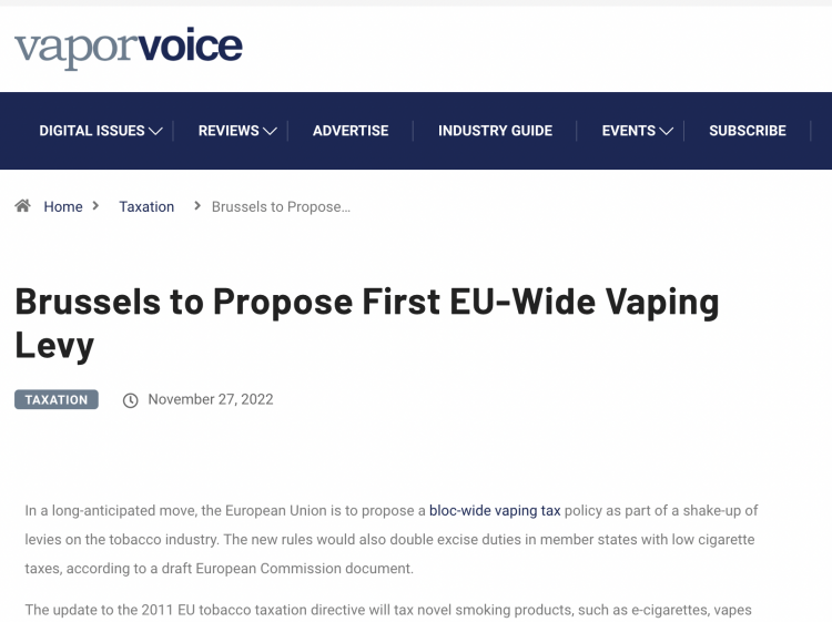 La UE propone una política tributaria sobre los nuevos productos de tabaco.