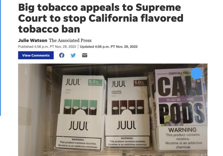 2FIRSTS | US Tobacco Companies Challenge California Flavored Tobacco Ban