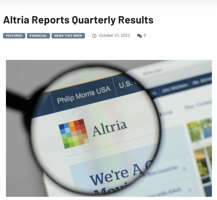 Altria informa el desempeño operativo del tercer trimestre y los primeros 9 meses de 2022