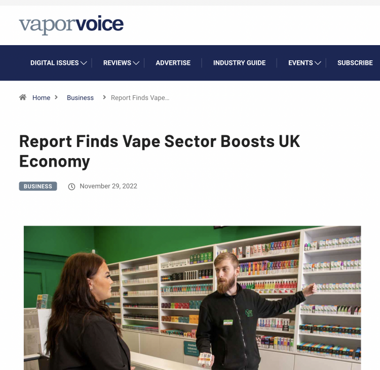 La industria de los cigarrillos electrónicos en el Reino Unido tiene un impacto positivo en la economía, según un informe.