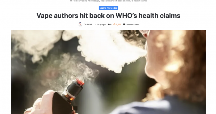 Expertos internacionales cuestionan la declaración de la OMS sobre los riesgos para la salud de los cigarrillos electrónicos.