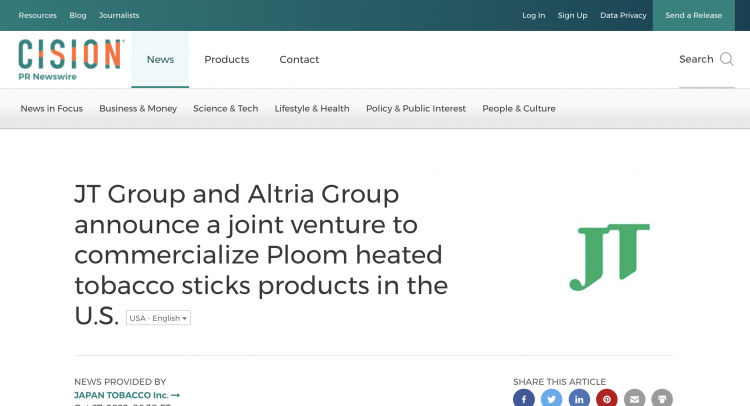 Japan Tobacco and Altria Create Joint Venture for HTS Products
