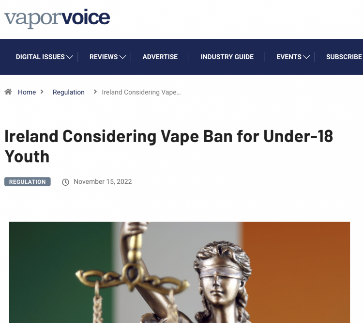 Irlanda prohibirá la venta de cigarrillos electrónicos a menores de 18 años.