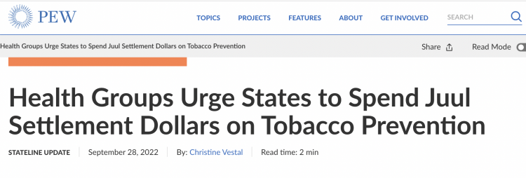 Importantes grupos médicos instan a los estados a utilizar el acuerdo con Juul para programas antitabaco.