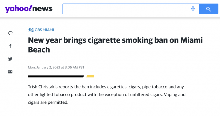 Prohibición de fumar en las playas de Miami para el año 2023.