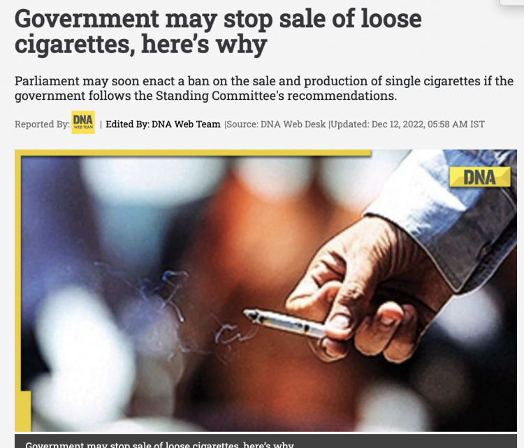 India to Ban Sales of Single Cigarettes to Reduce Tobacco Use