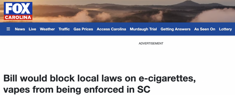 South Carolina Considers Ban on Local E-cigarette Laws