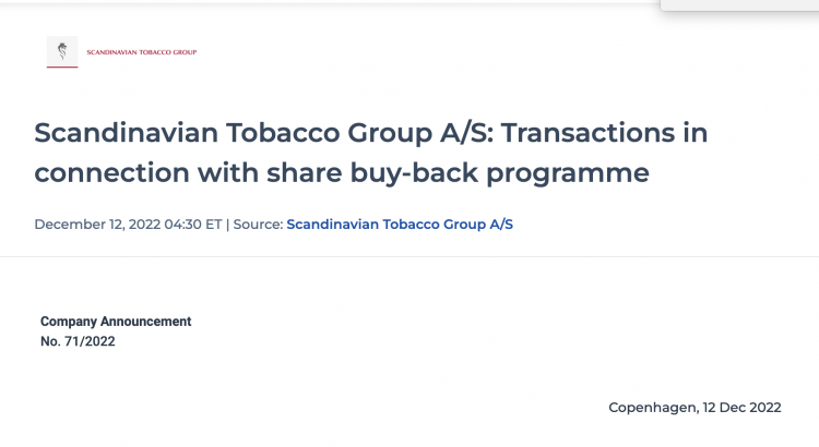 Scandinavian Tobacco Group increases stock repurchase plan.