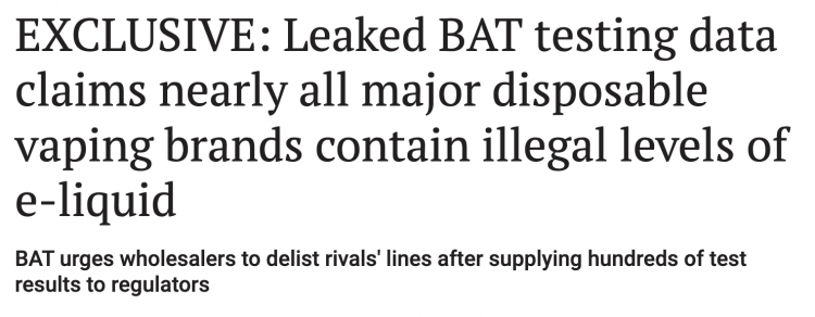 BAT Warns of Illegal Content in Non-major E-cig Brands