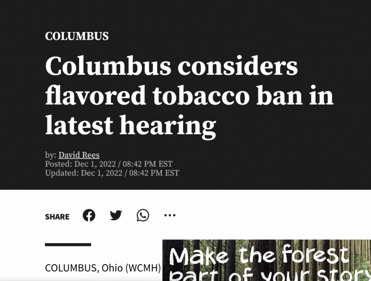 Columbus Considers Ban on Flavored Tobacco Products