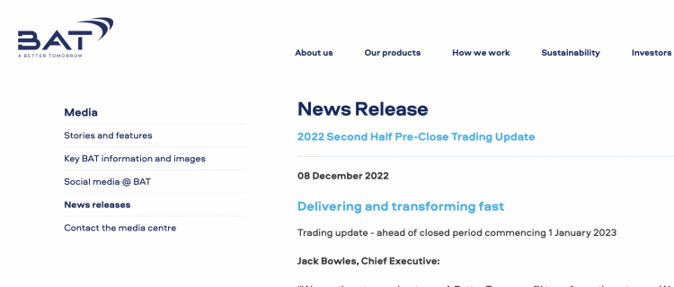 Informe de trading de BAT 2022 H2 con el crecimiento de Vuse y glo.