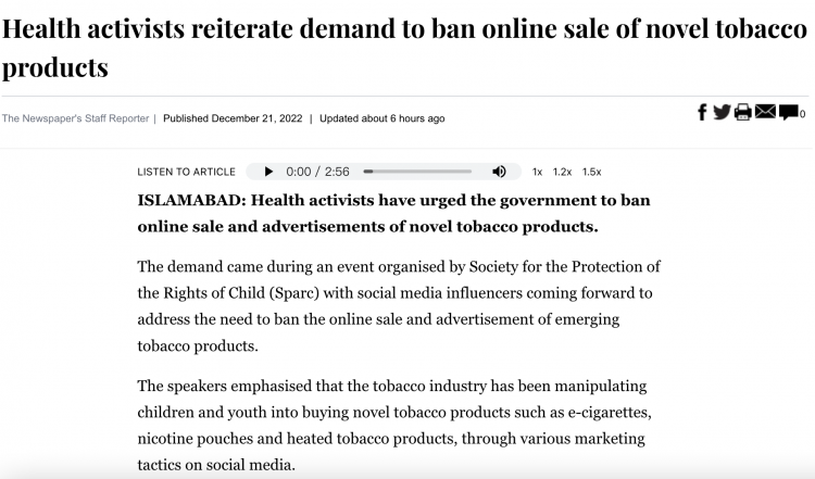 Protecting Children's Rights: Ban Online Sales of Tobacco Products