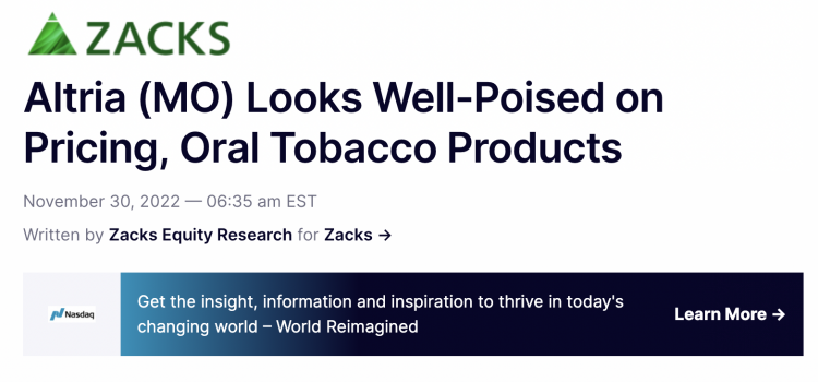 Altria Group: Focus on Oral Tobacco Products and Growth