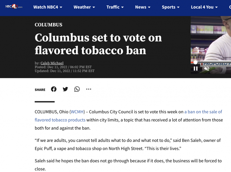 Columbus City Council votes on flavored tobacco ban