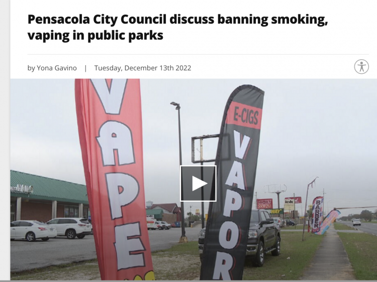 Smoking and vaping bans in Pensacola parks discussed.