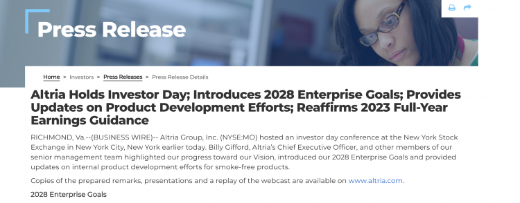 Altria sets 2028 smoke-free product goals