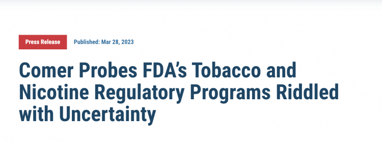 La Cámara de Representantes de Estados Unidos investigará el programa de regulación del tabaco de la FDA.