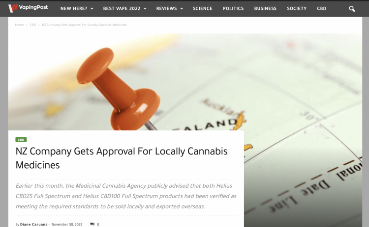 Helius Therapeutics obtiene aprobación para la producción de cannabis en Nueva Zelanda.