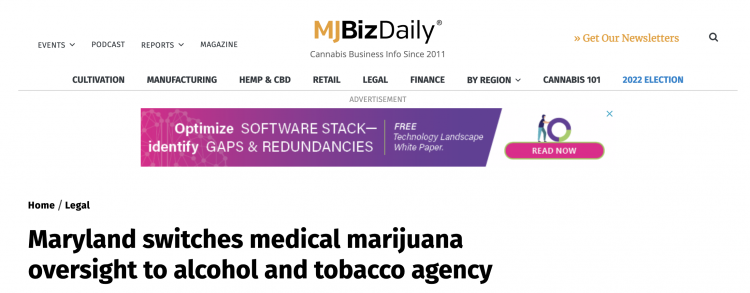 Maryland's Medical Marijuana Industry to be Regulated by Alcohol and Tobacco Commission.
