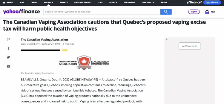 The Harmful Impact of Sin Taxes on E-Cigarettes in Quebec