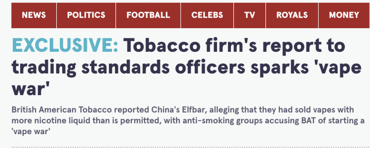 BAT Accused of Sparking E-cigarette War with ELFBAR