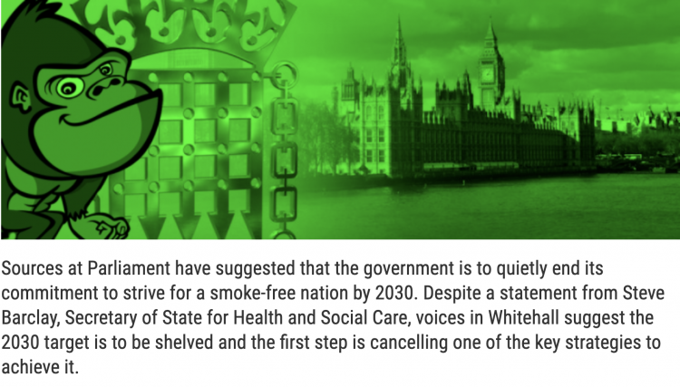 El gobierno del Reino Unido podría abandonar los planes de convertirse en un país sin humo para el año 2030.