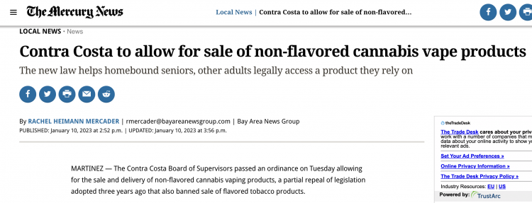 California permite la venta de productos de vapeo de marihuana sin sabor.
