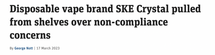 Disposable vape brand SKE Crystal pulled from shelves over non-compliance  concerns, News