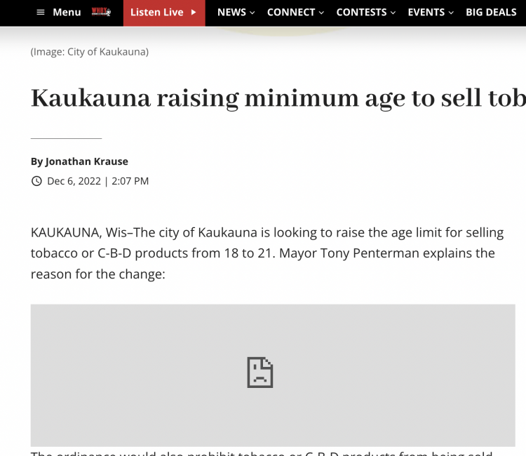 Proposed Changes to Tobacco and CBD Sales in Kaukauna, Wisconsin