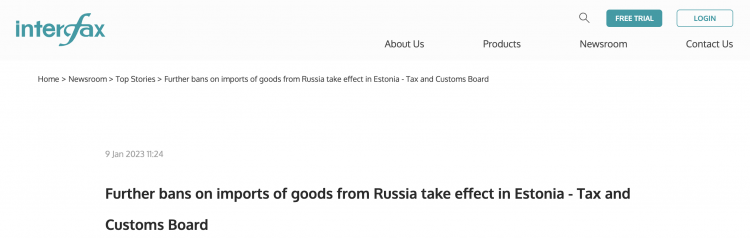 Estonia Imposes Ban on Imports from Russia.
