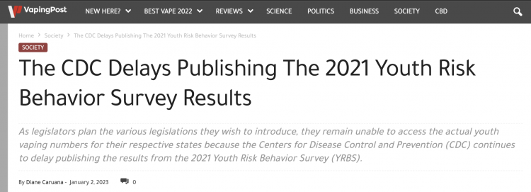 Delay in Release of 2021 Youth Behavioral Risk Survey Results