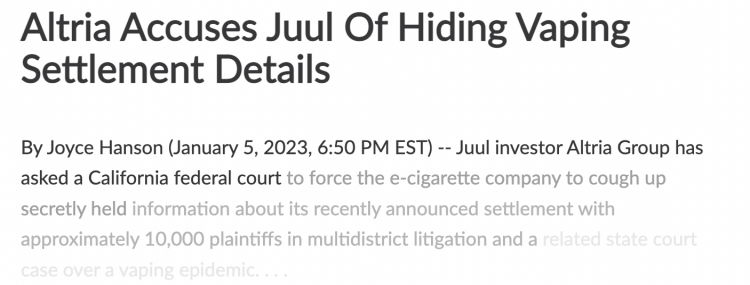 Altria exige tener acceso a los detalles del acuerdo de Juul.