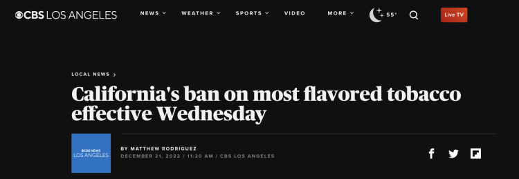 2FIRSTS California Bans Flavored Tobacco Products Including E