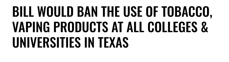 Texas Bill Proposes Ban on Tobacco & Vaping at Universities