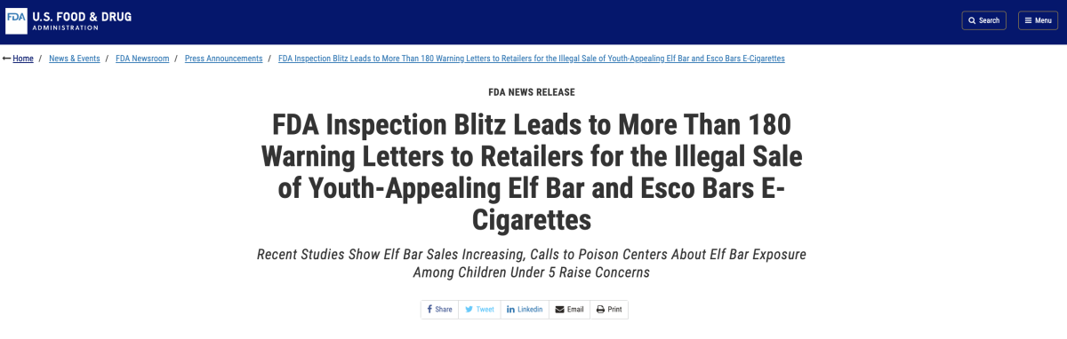 La FDA prohíbe a los minoristas vender productos ELFBAR y Esco Bars. ELFBAR responde: No es más que un engaño.