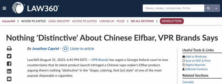 VPR Brands Urges Court to Dismiss ELFBAR Infringement Lawsuit