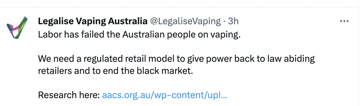 Opinión pública australiana sobre la regulación de cigarrillos electrónicos con nicotina.