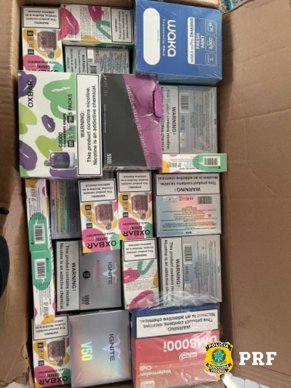 La Policía de Carreteras de Brasil incauta 224 cigarrillos electrónicos transportados ilegalmente.