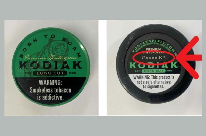 American Snuff Co. Recuerda el tabaco Kodiak Premium Wintergreen.