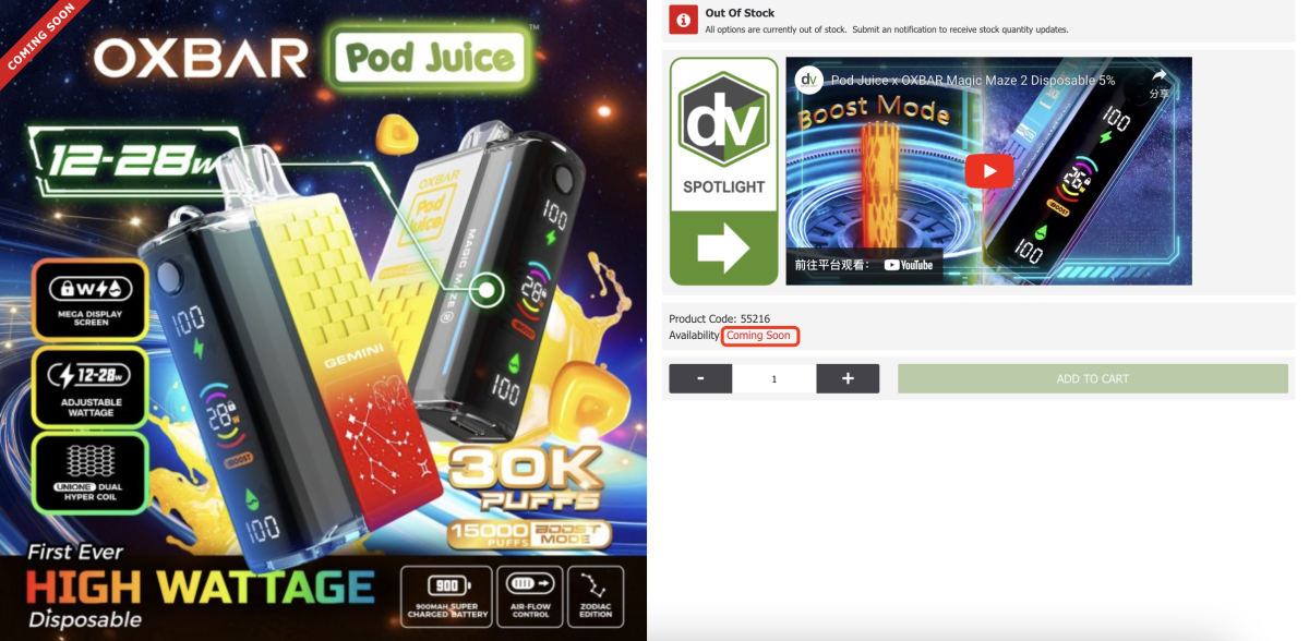 Pod Juice & OXBAR Team up to Launch 30,000-puff Disposable