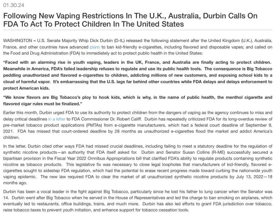 FDA Interview: Over 50,000 Compliance Inspections of Tobacco Product Retailers in Past 8 Months, Over Half Reported Using ELFBAR
