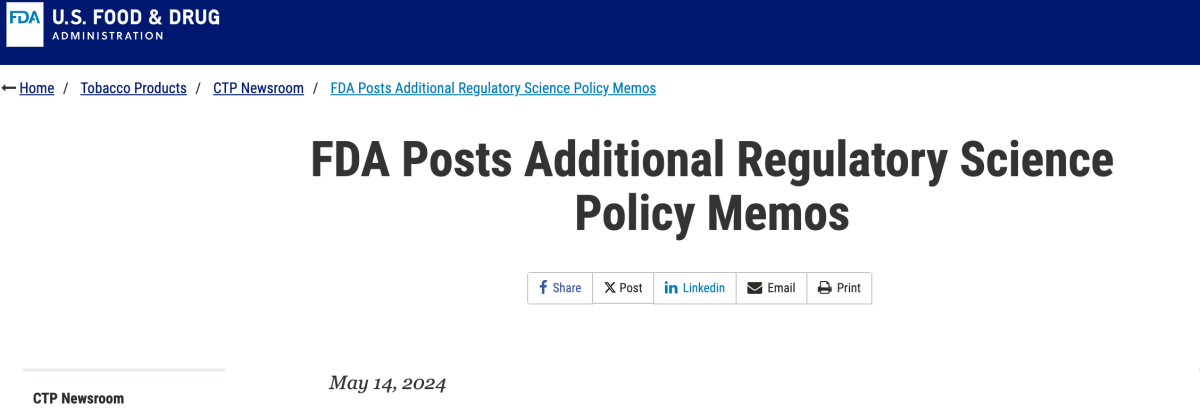 La FDA publica memorandos adicionales de política de ciencia regulatoria sobre la revisión de solicitudes de autorización previa al mercado (PMTA).