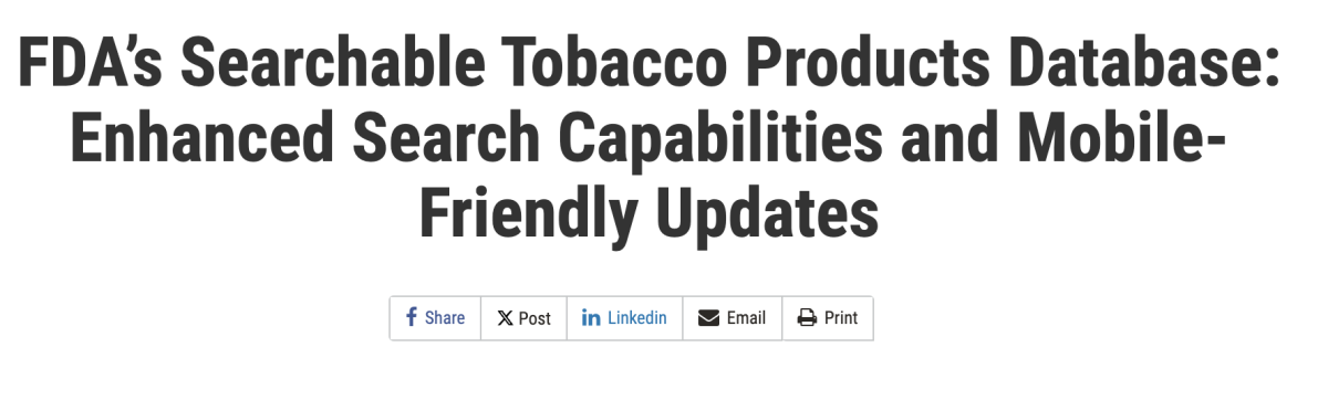 La FDA introduce una base de datos de productos de tabaco searchable con características mejoradas.