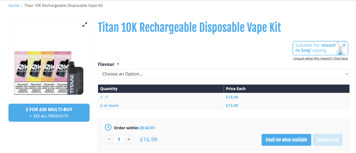 Evolución de los cigarrillos electrónicos desechables en el Reino Unido: Titan 10K