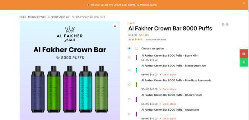 Al Fakher Crown Bar: Cigarrillo electrónico desechable premium reabastecido
